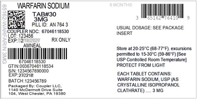 Label (65162 764 10 Warfarin 3mg 67046 1185 30)